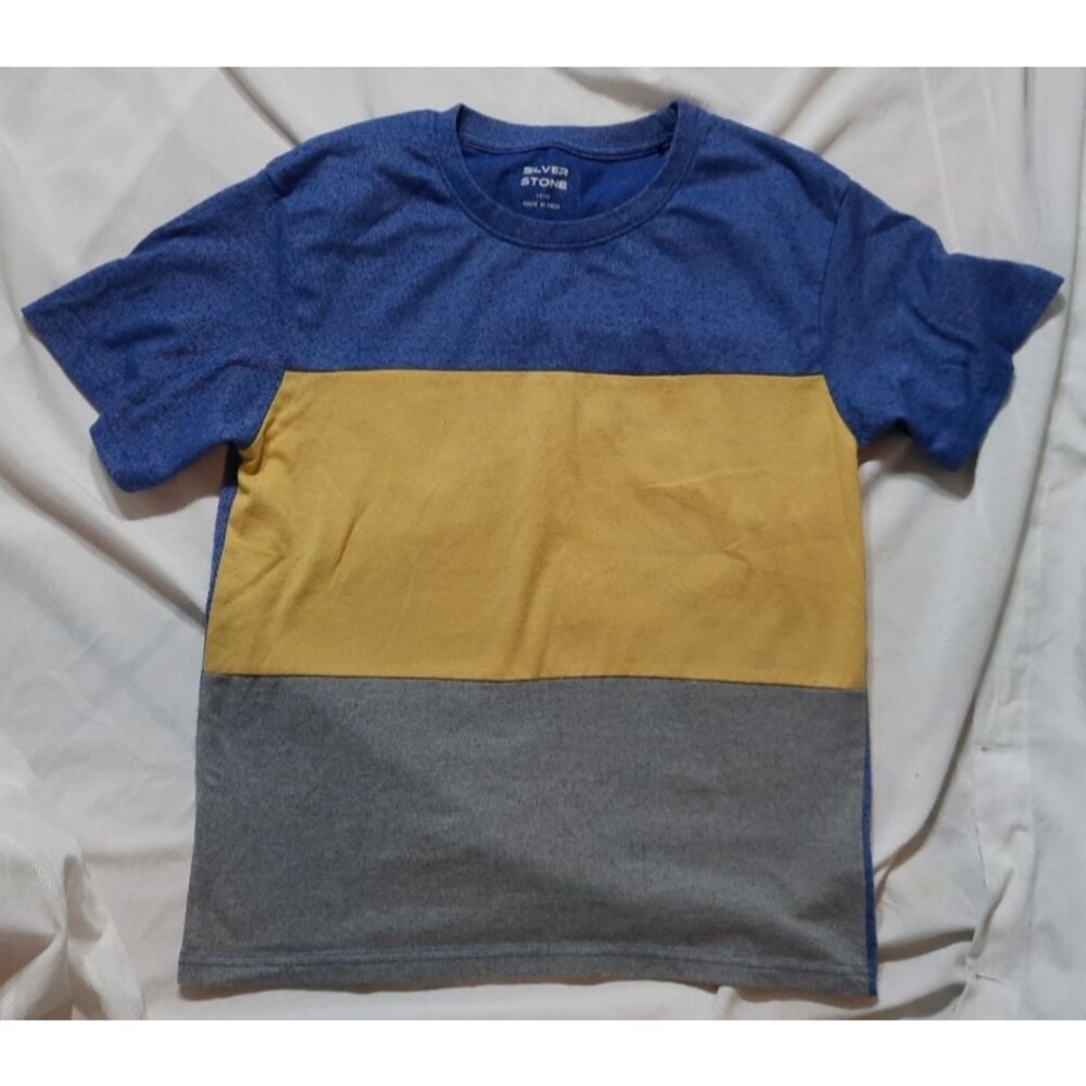 Silver Stone Short Sleeve Blue Yellow Gray T Shirt 14-16
